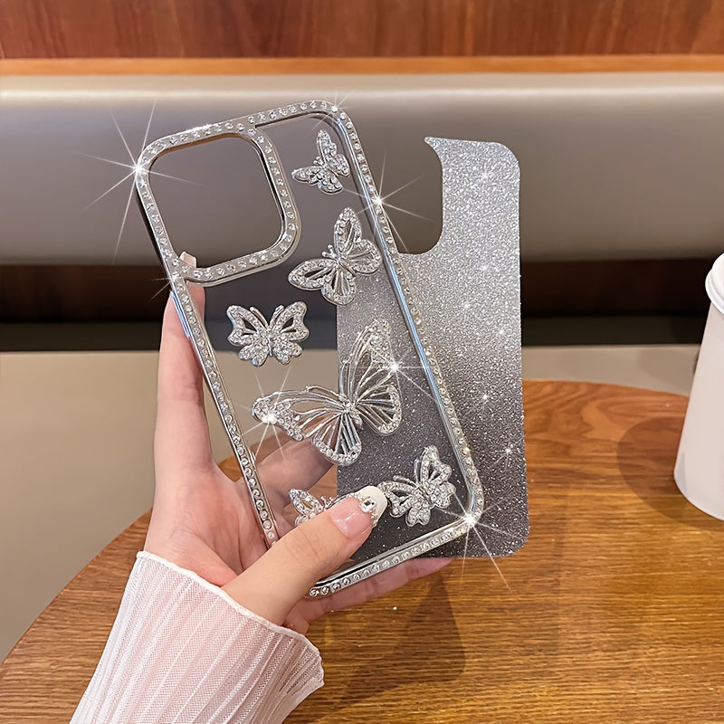 Luxury Cute Girls Phone Case for iPhone 16 Pro Max, Butterfly with Light Rhinestone Case Women for iPhone 15 Pro Max, Aesthetic Bling Glitter Gradient Case for iPhone 14 Pro Max, Shockproof Cover for iPhone 11, 12 Pro Max, 13